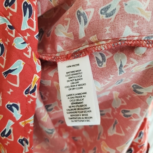 Beach Lunch Lounge Sleeveless Blouse Button Up Tied Waist Bird Pattern Womens XS - Picture 5 of 5